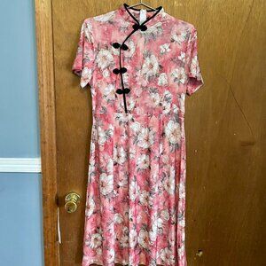 【SOLD】Red White Flora Qipao Midi Dress - Chinese Traditional Cheongsam